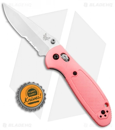 Benchmade Mini Griptilian AXIS Lock Knife Pink (2.91" Satin Serr) 556S-PNK-S30V 4 Benchmade Mini Griptilian AXIS Lock Knife Pink (2.91" Satin Serr) 556S-PNK-S30V - Image 4