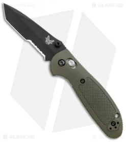 Benchmade Mini Griptilian OD Green Tanto Knife (2.91" Black Serr) 557SBKOD