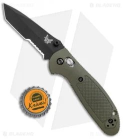 Benchmade Mini Griptilian OD Green Tanto Knife (2.91" Black Serr) 557SBKOD -Benchmade Benchmade Mini Griptilian AXIS OD Green Tanto Black Serr 557SBKOD BHQ 112500 jr bottlecap