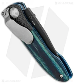 Vintage Benchmade 690 Liner Lock Knife Blue Wood/CF (3.625" Serr) 690SBTBLU -Benchmade Vintage Benchmade 690 LL Blue Wood CF Serr 690SBTBLU BHQ 99187 jr side